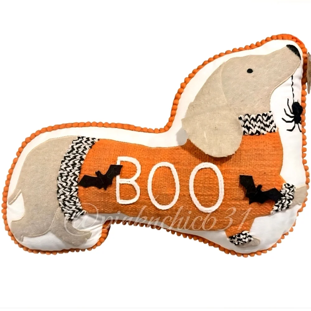 Hallow's Eve Dachshund Sweater Bats Weiner Dog Decorative Halloween Pillow